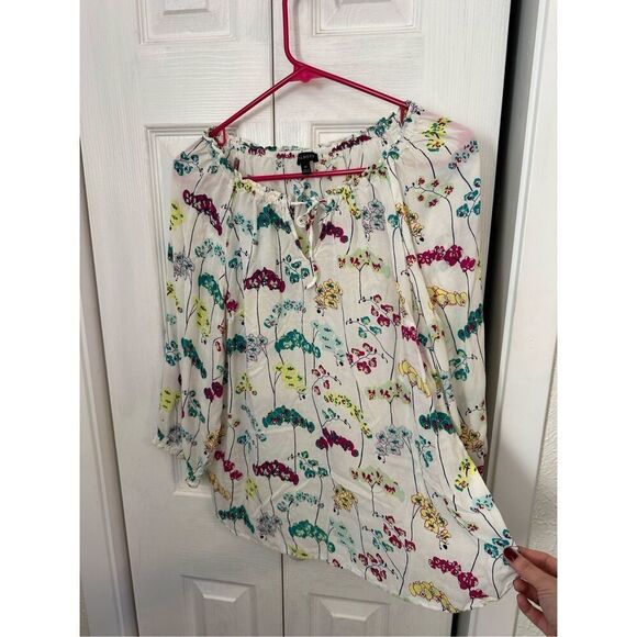 Talbots Women's Floral Print Peasant Blouse Ivory Size Medium - Picture 3 of 8